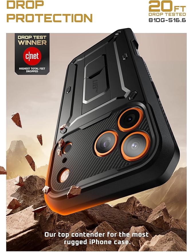 SUPCASE for iPhone 17 Pro Max Case with Camera Control Button (Unicorn Beetle Pro), [Built-in Kickstand & Screen Protector] [Military-Grade Protection] Full Body Heavy Duty Phone Case, Black