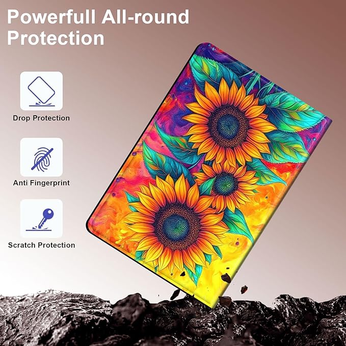 Case for Samsung Galaxy Tab S10 Plus/ S9 FE Plus/ S9 Plus 5G Tablet 12.4'', Slim PU Leather Stand Cover with Auto Wake/Sleep, Multi-Angle Viewing & Shockproof, Three Sunflowers