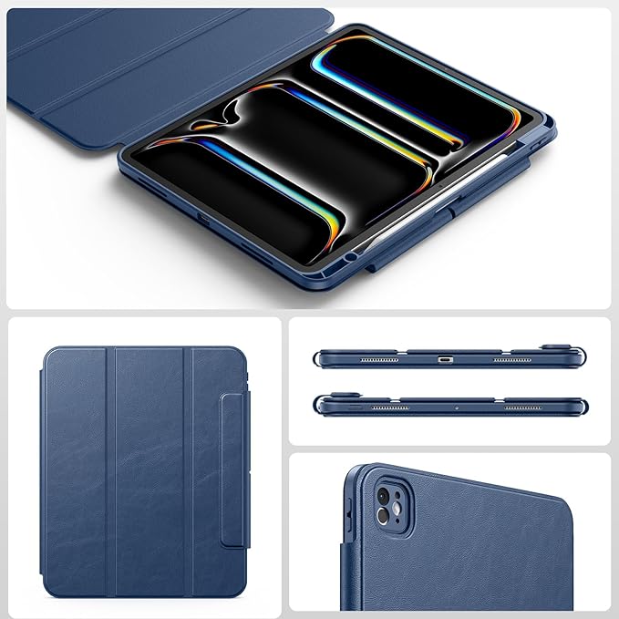 SPARIN Case for iPad Pro 13 inch 2024-M4 with Pencil Holder, Detachable Magnetic Hybrid Protective Case, Portrait/Landscape Stand, Durable Protection, Auto Wake/Sleep -Navy Blue