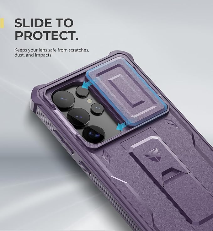 Dexnor for Samsung Galaxy S25 Ultra Case with Built-in Slide Camera Cover &Screen Protector&Kickstand,Heavy-Duty Shockproof Rugged Case Full-Body Bumper Cover for Galaxy S25 Ultra(2025),Phantom Purple