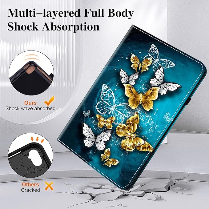 Case for Lenovo Tab M11 (TB330FU/TB330XU) 11 inch 2024, Folio Cover with Multi-Angle Stand and Pen Holder, Green Butterfly