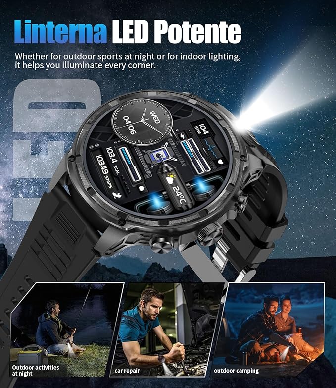 LIGE Military Smart Watches for Men with 80-Days Standby(710mAh)/Flashlight/50M Waterproof/1.85" HD Large Screen,100+ Sports Fitness Tracker Watch,Pedometer Mens Smart Watch for Android iPhone