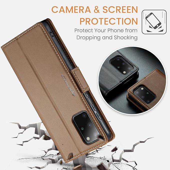 Case for Samsung Galaxy S20 Plus Wallet Case, RFID Blocking PU Leather Flip Folio Cover Card Holder Kickstand Shockproof Phone Case Compatible with Samsung Galaxy S20 Plus, Brown