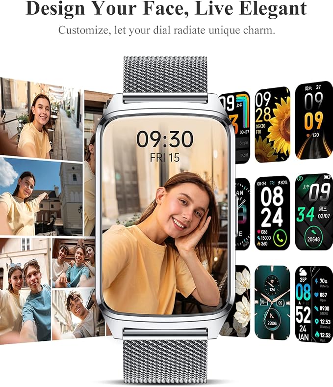 Fitness Tracker Watch for Women Men, Step Counter Compatible with iPhone Android, IP68 Waterproof Activity Tracker with Calorie and Sleep Monitor, Sports Modes Pedometer Smartwatch (Silver, 1.57)