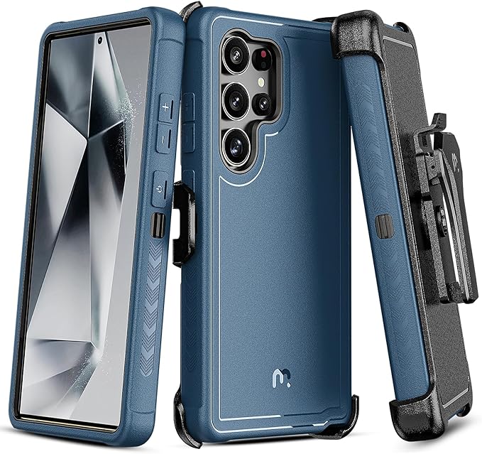 M MYBAT PRO Maverick Series for Samsung Galaxy S25 Ultra Case with Belt Clip Holster, 6.9 inch, Heavy Duty Military Grade Drop Protective Case w 360° Rotating Stand (No Screen Protector) Blue