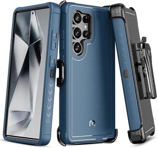 M MYBAT PRO Maverick Series for Samsung Galaxy S25 Ultra Case with Belt Clip Holster, 6.9 inch, Heavy Duty Military Grade Drop Protective Case w 360° Rotating Stand (No Screen Protector) Blue