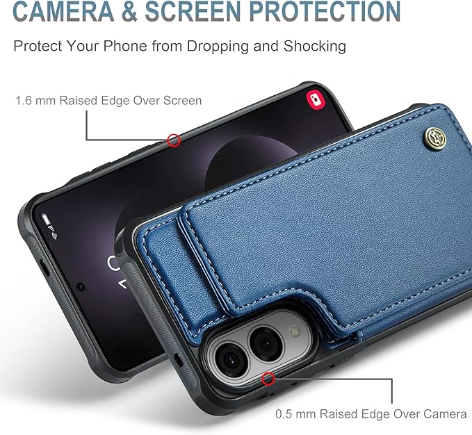 Vinich for Samsung Galaxy S25 Edge Wallet Case with Card Holder, RFID Blocking Credit Slots Kickstand Shockproof Phone Cover for Women Men, Blue
