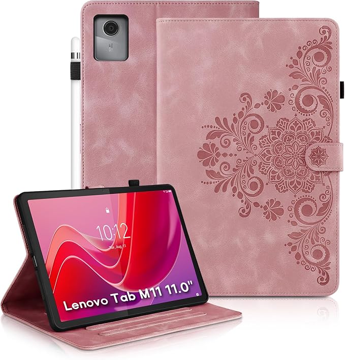 Mantala Funda para for Lenovo Tab M11 2024 11 Inch, Soft Touch Faux Leather with Card Slots and Kickstand, Water-Proof Precise Cutouts Tablet Case Compatible with Lenovo Tab M11 / Tab K11 Pink