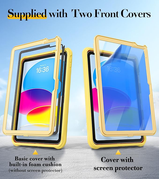 BRAECN Ripple Case for iPad (A16)11th/10th Generation 11/10.9 inch 2025/2022 Zinc Alloy Handle Ring Stand Protective Heavy Duty Screen Protector 360°Rotating 180°Folding Shoulder Strap Full-Body Cover