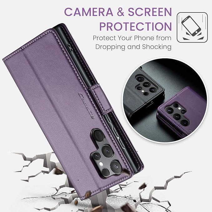 Case for Samsung Galaxy S23 Ultra Wallet Case, RFID Blocking PU Leather Flip Folio Cover Card Holder Kickstand Shockproof Phone Case Compatible with Samsung Galaxy S23 Ultra, Purple