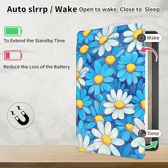 Case for Samsung Galaxy Tab S10 FE / S9 FE 5G 10.9 inch & Tab S9 11 inch, PU Leather 360° Rotating Stand Cover, Auto Sleep/Wake, Folio Smart Protective Cover, Blue Daisies