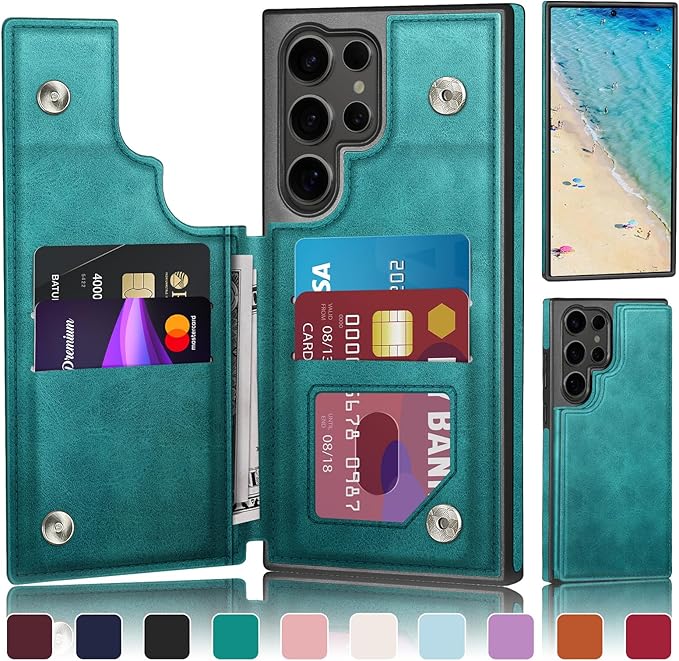 DJDUCK Designed for Samsung Galaxy S25 Ultra Case Wallet with Card Holder, [Magnetic Clasp Cover] [RFID Blocking Leather Protection] Shockproof Women Men Cases for Samsung S25 Ultra Blue Green