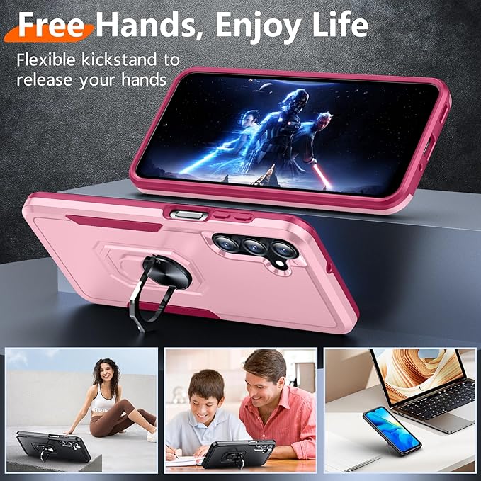 Red2Fire Designed for Samsung Galaxy A16 Case, [Built-in Invisible Stand][Military Grade Shockproof] Non-Slip Heavy Duty Full Body Shockproof Protection Phone Case Galaxy A16 5G Case,Pink