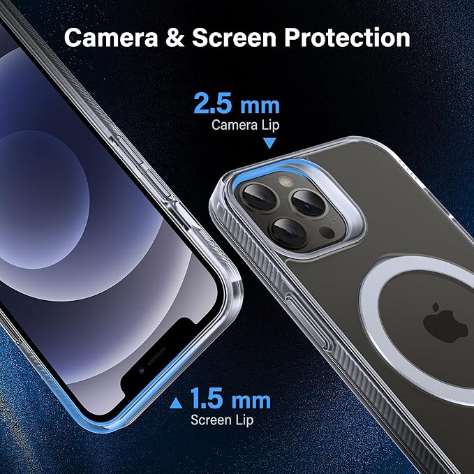 Magnetic Case for iPhone 12 Pro Max - [Built-in Invisible Stand] [Compatible with MagSafe] [Military Grade Drop Protection] Anti-Yellowing Hard Back Silicone Edge Cover, 6.7", Clear