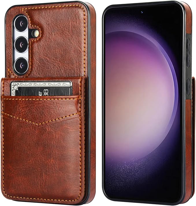 KIHUWEY for Samsung Galaxy S24 Case Wallet with Credit Card Holder, Flip Premium Leather Magnetic Clasp Kickstand Heavy Duty Protective Cover for Samsung Galaxy S24 6.2" (Brown)