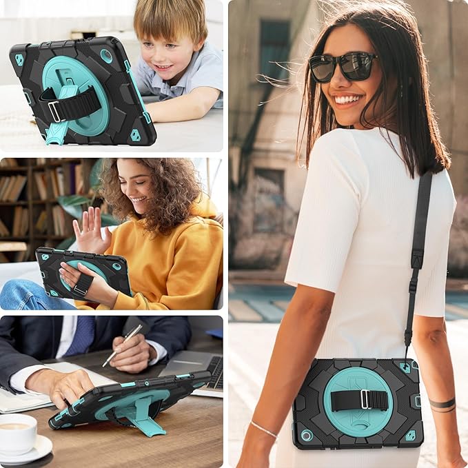 HXCASEAC Case for Samsung Galaxy Tab A9 Plus/A9+ 11 Inch with Screen Protector/Adjustable Hand Strap/Pen Holder, 3-Layer Drop Proof SM-X210/X216/X218 - Light Blue