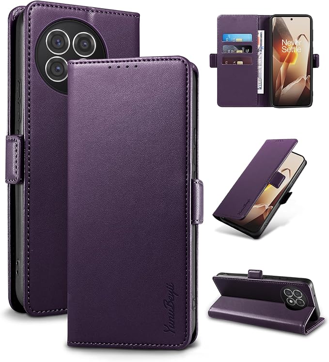 Wallet Flip Case for OnePlus 13R 5G - [RFID Blocking] Luxury PU Leather Card Holder Magnetic Phone Cover with Kickstand,Shockproof Protective Case,Purple