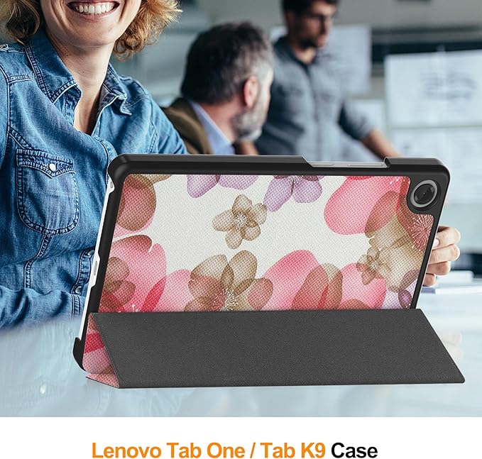 Case for Lenovo Tab One 8.7'' / Tab K9, Folding Folio Ultra-Thin PU Leather Stand Case Cover with Auto Wake/Sleep for Lenovo Tab K9 8.7 Inch Flower