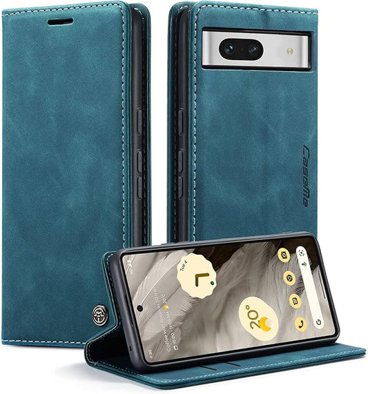 for Google 7A Case, Flip Wallet Leather Case with Card Holder Magnetic Closure Shockproof Kickstand Protective Phone Cases Cover for Google 7A,Blue-Green