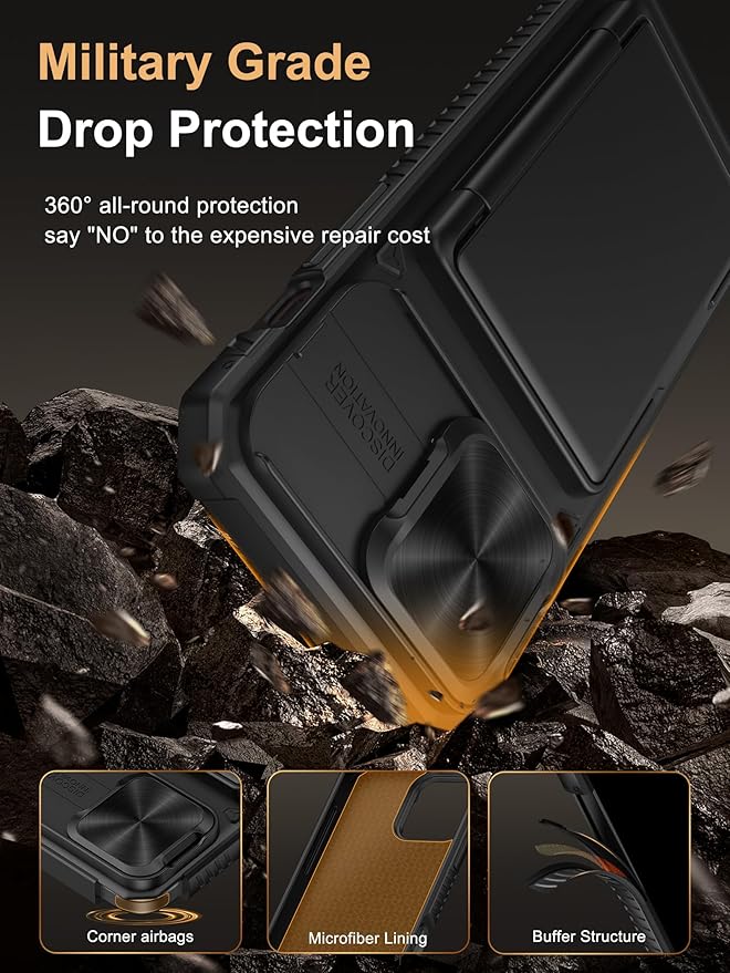 Vihibii for iPhone 14 Pro Max Case with Crossbody Lanyard Strap, Build-in Card Holder (4 Cards) [RFID Blocking] & Slide Camera Cover, Military Grade Drop Protection, Hard Back & Soft Edge Case, Black