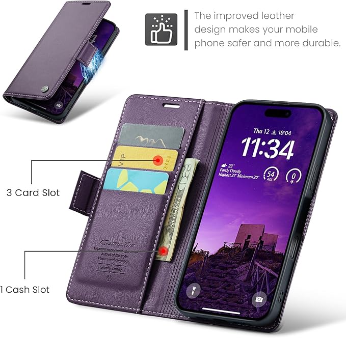 for iPhone 16 Pro Case, Premium PU Leather Wallet Case Flip Cover with [RFID Blocking][Card Holder][Stand Function] Shockproof Protective for iPhone 16 Pro 6.3", Purple