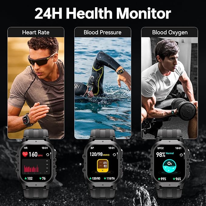 OUKITEL BT20 Military Smart Watches for Men(Answer/Make Calls), 1.96'' Fitness Smart Watches for Android/iPhone, Waterproof Smart Watch with Blood Pressure/Heart Rate/100+ Sport Modes, Watches for Men
