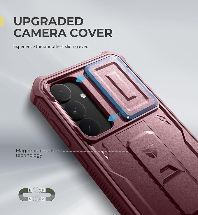 Dexnor for Samsung Galaxy S25 Plus Case with Built-in Slide Camera Cover & Screen Protector & Kickstand,Heavy-Duty Shockproof Rugged Case Full-Body Bumper Cover for Galaxy S25 Plus(2025),Maroon Red
