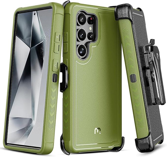 M MYBAT PRO Maverick Series for Samsung Galaxy S25 Ultra Case with Belt Clip Holster, 6.9 inch, Heavy Duty Military Grade Drop Protective Case w 360° Rotating Stand (No Screen Protector) Army Green