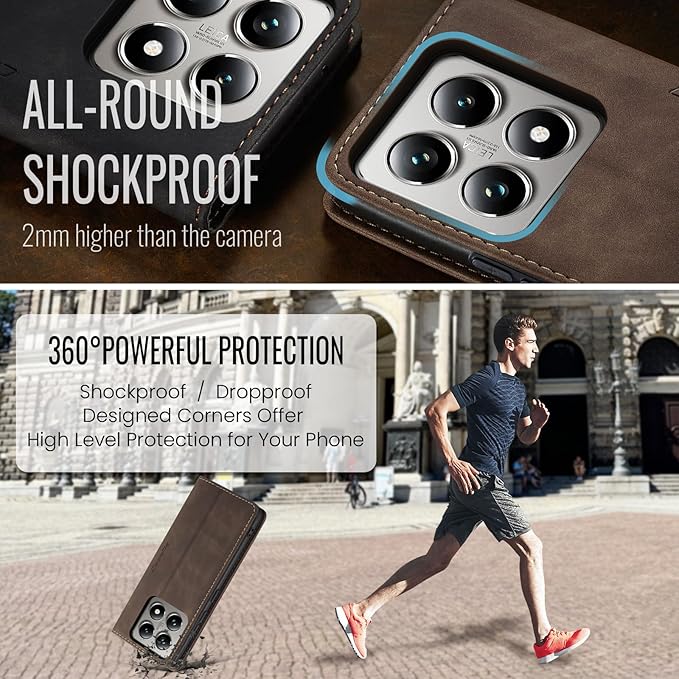 for Xiaomi 14T Pro Case, Flip Wallet Leather Case with Card Holder Magnetic Closure Shockproof Kickstand Protective Phone Cases Cover for Xiaomi mi 14T Pro, Coffee