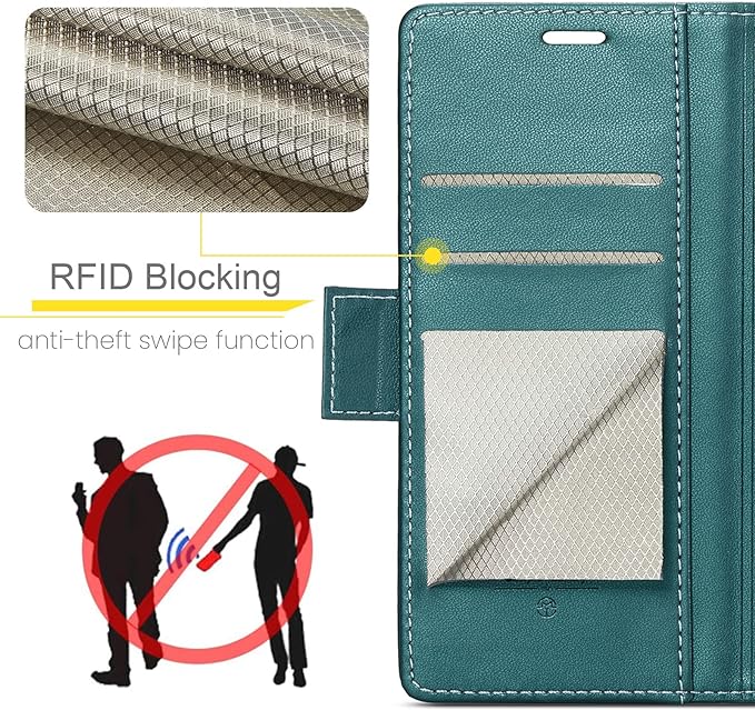 Case for Samsung Galaxy S10 Plus Wallet Case, RFID Blocking PU Leather Flip Folio Cover Card Holder Kickstand Shockproof Phone Case Compatible with Samsung Galaxy S10 Plus, Blue Green