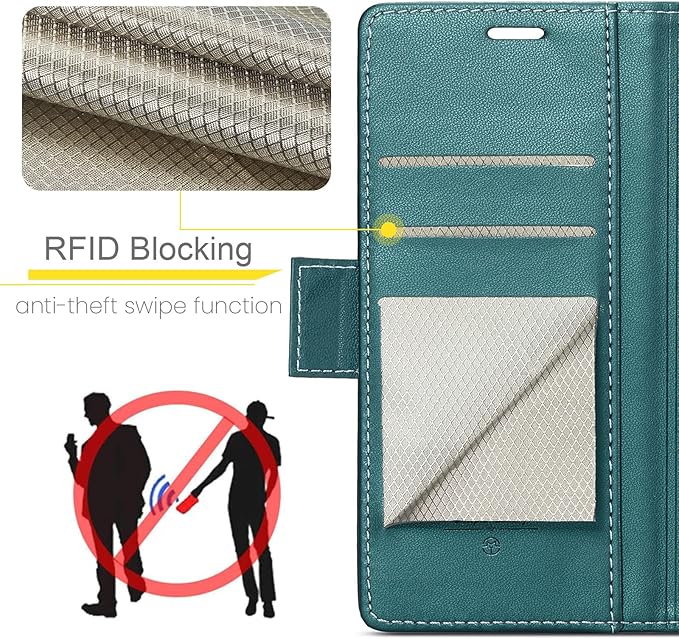 Case for Samsung Galaxy S21 Plus Wallet Case, RFID Blocking PU Leather Flip Folio Cover Card Holder Kickstand Shockproof Phone Case Compatible with Samsung Galaxy S21 Plus, Blue Green