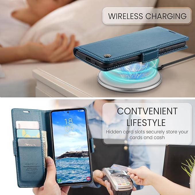 Case for Samsung Galaxy S24 Plus Wallet Case, RFID Blocking PU Leather Flip Folio Cover Card Holder Kickstand Shockproof Phone Case Compatible with Samsung Galaxy S24 Plus, Blue