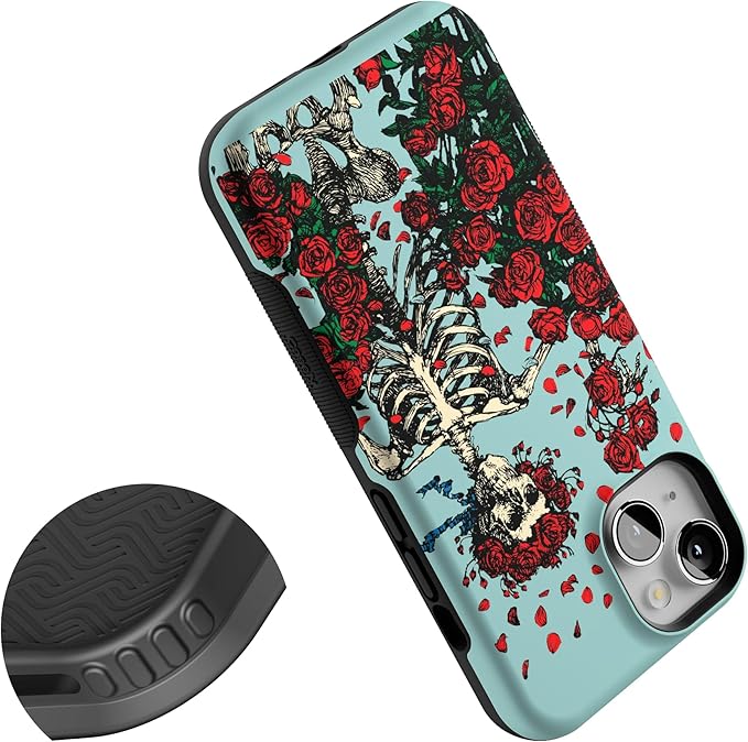 Casely iPhone 14 Case | Forever Grateful | Grateful Dead Skeleton Floral | Compatible with MagSafe | Bold Protective Design