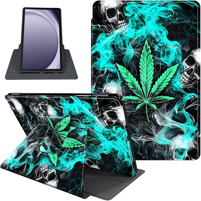 Case for Samsung Galaxy Tab A9+/A9 Plus 11 Inch 2023 Tablet Case, 360 Degree Rotating Folio Stand Smart Cover for Galaxy Tab A9+ Tablet SM-X210/X216/X218, Auto Sleep/Wake, Leaf Skull