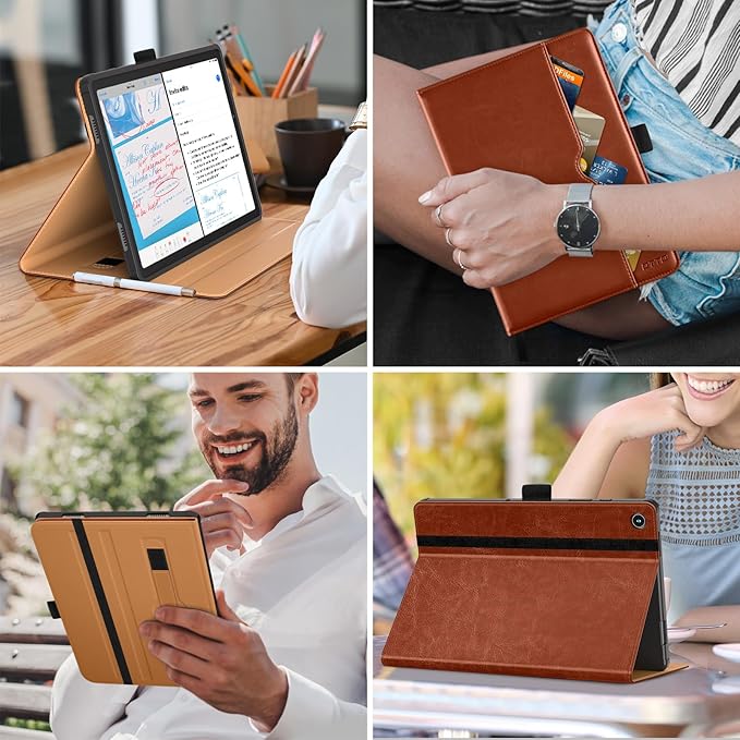 DTTO for Samsung Galaxy Tab A9 Plus 11 inch Case 2023, Premium Leather Business Folio Stand Cover with Hand Strap for Galaxy Tab A9+ 11’’ 2023 Model (SM-X210/X216/X218) - Auto Wake/Sleep, Brown