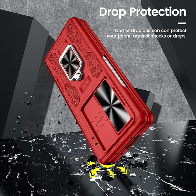 VEGO for Galaxy Z Fold 4 Case with Kickstand, Hinge Protection & Belt Clip Holster & Front Screen Protector & Slide Camera Cover Magnetic Kickstand Cover - Red