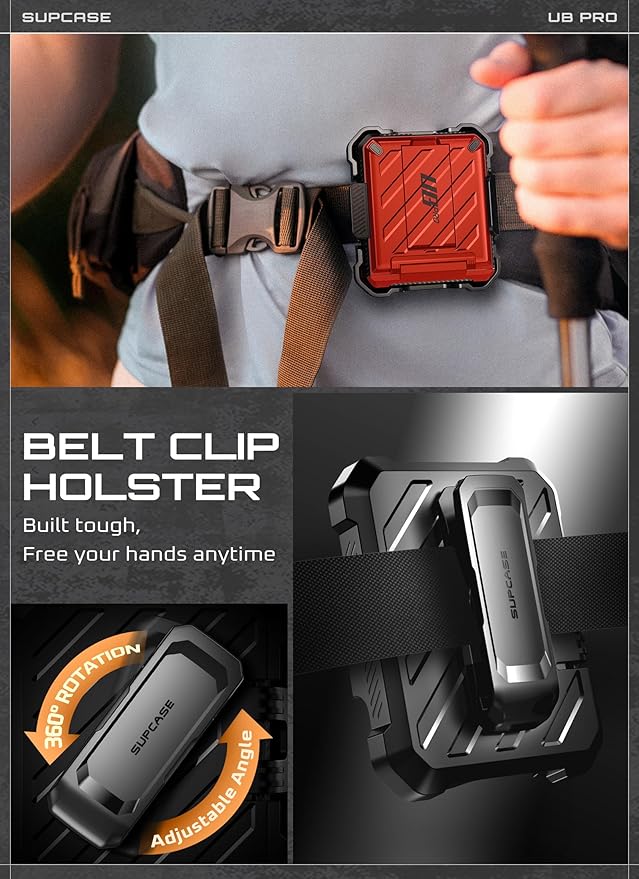 SUPCASE for Samsung Galaxy Z Flip 7 Case with Built-in Stand & Belt-Clip (Unicorn Beetle Pro), [Hinge Protection] [Front Tempered Glass Screen Protector] Full Body Military-Grade Phone Cover, Ruddy