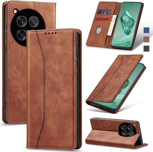 Jasonyu Flip Wallet Case for OnePlus 12,Leather Magnetic Folio Cover with Card Holder,Kickstand - TPU Shockproof Durable Protective Phone Case,Brown