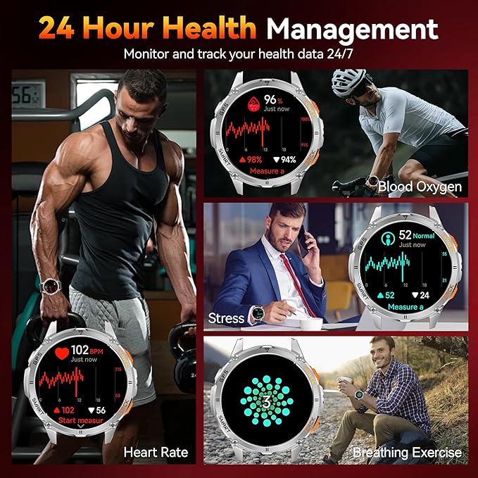 KPEP Military Smart Watches for Men with GPS, 1.43" AMOLED/2 Straps/LED Flashlight/IP68 Waterproof Smartwatch, Make/Answer Calls, 170+ Sport Modes, Compass, Fitness Tracker for iOS Android, Black