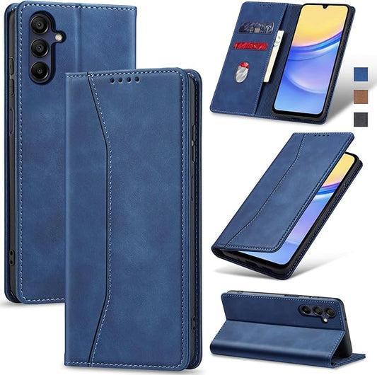 Jasonyu Flip Wallet Case for Samsung Galaxy A15 5G,Leather Magnetic Folio Cover with Card Holder,Kickstand - TPU Shockproof Durable Protective Phone Case,Blue