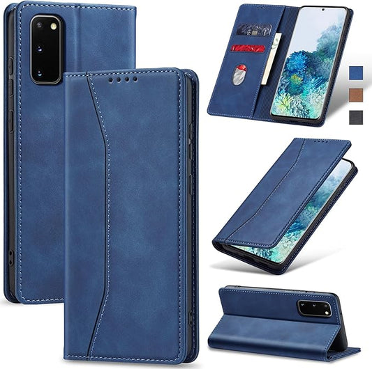 Jasonyu Flip Wallet Case for Samsung Galaxy S20 5G [5.97 x 2.72in],Leather Magnetic Folio Cover with Card Holder,Kickstand - TPU Shockproof Durable Protective Phone Case,Blue