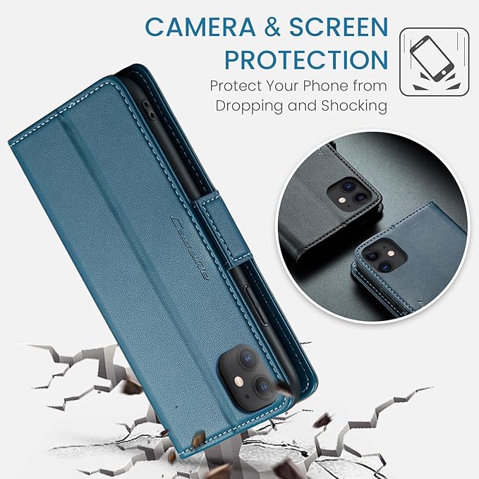 for iPhone 11 Case, Premium PU Leather Wallet Case Flip Cover with [RFID Blocking][Card Holder][Stand Function] Shockproof Protective for iPhone 11, Blue