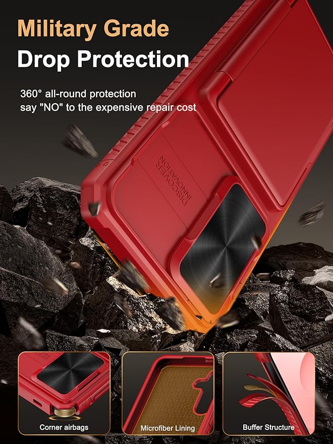 Vihibii for Samsung Galaxy S25+ Plus Wallet Case with Card Holder (4 Cards), [RFID Blocking] & Slide Camera Cover & Raised Edges Protect Screen, Shockproof Case for Galaxy S25+ Plus 6.7" 2025, Red