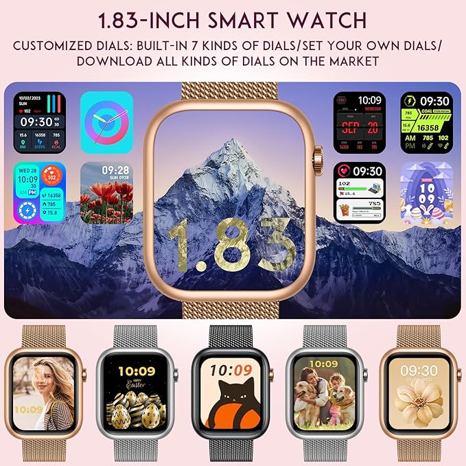 Smartwatch Women Fitness Tracker Watch: Gold Smart Watches for Women Make Answer Bluetooth Call Android Phones iPhone Compatible 123+ Sport Modes IP68 Waterproof Digital Pedometer Heart Rate Monitor