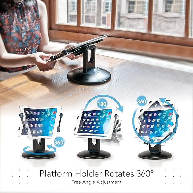 EHO Tablet Kiosk Stand, 360° Rotating Commercial Tablet Stand, Retail Kiosk, 6"-13" (Screens) Adapter Universal Holder for iPad, Air, Mini, Microsoft Surface, Most Tablets - Black