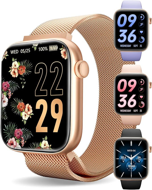 Smart Watch for Men/Women, 1.85" AMOLED Touchscreen, Make/Answer Calls, Fitness Tracker with Heart Rate, Blood Oxygen, Sport Modes, Waterproof Watches Compatible with Android & iPhone(4 Watch Bands)