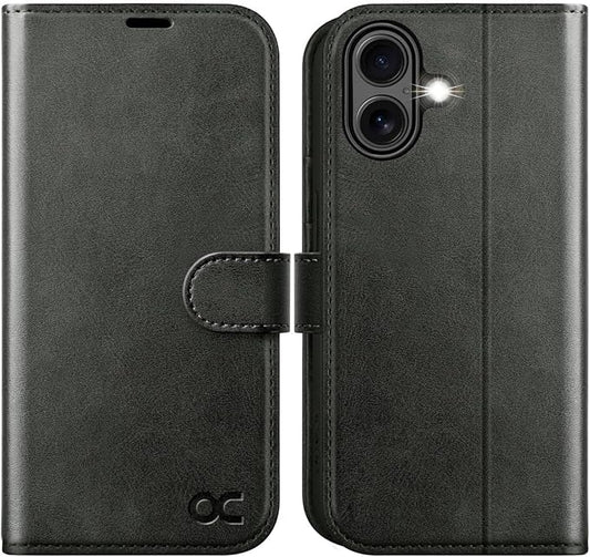 OCASE Compatible with iPhone 16 Wallet Case, PU Leather Flip Folio Case with Card Holders RFID Blocking Kickstand [Shockproof TPU Inner Shell] Phone Cover 6.1 Inch 2024, Graphite