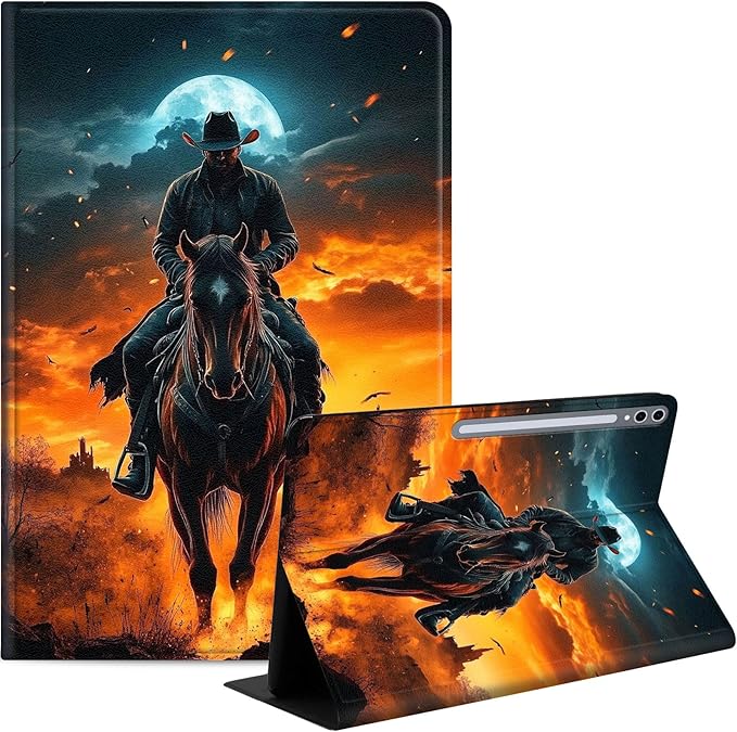 Case for Samsung Galaxy Tab S10 Ultra/Galaxy Tab S9/S8 Ultra 14.6-Inch, Slim PU Leather Stand Cover with Auto Wake/Sleep, Multi-Angle Viewing & Shockproof, Man Riding Horse