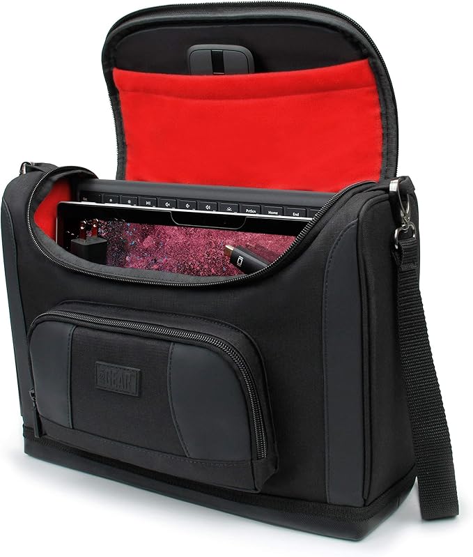 USA Gear Small Messenger Bag Compatible with Microsoft Surface Pro 11th Gen/10/9/8/7, Surface Laptop 13-inch (2025) - Shoulder Bag Travel Tablet Case Fits Accessories, Charger, Keyboard, Mouse (Red)