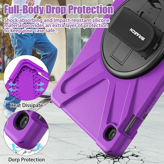BRAECNstock for Samsung Galaxy Tab S5e Case 10.5 inch 2019 (SM-T720/T725/T727) Shockproof Protective Galaxy S5e Tablet Kids Case with Screen Protector Pen Holder Rotating Stand & Hand Strap - Purple